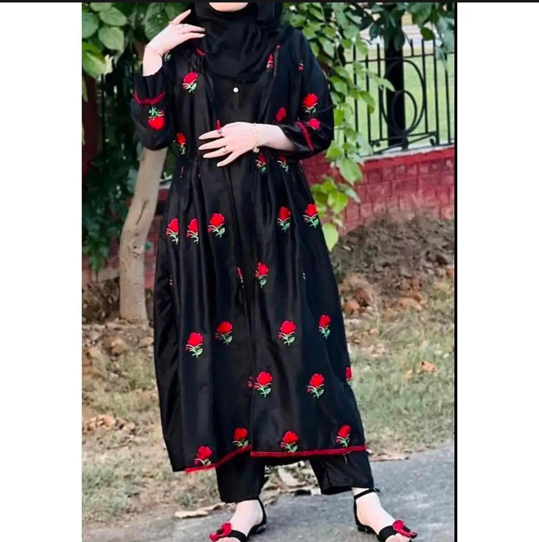 Elegant Women's Stitched Gown Suit - 3 Pcs Embroidered Silk Ensemble
