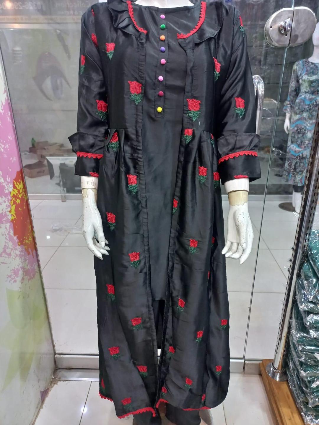 Elegant Women's Stitched Gown Suit - 3 Pcs Embroidered Silk Ensemble