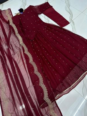 Women's Elegant Embroidered Chiffon Maxi Suit – 3 Pcs