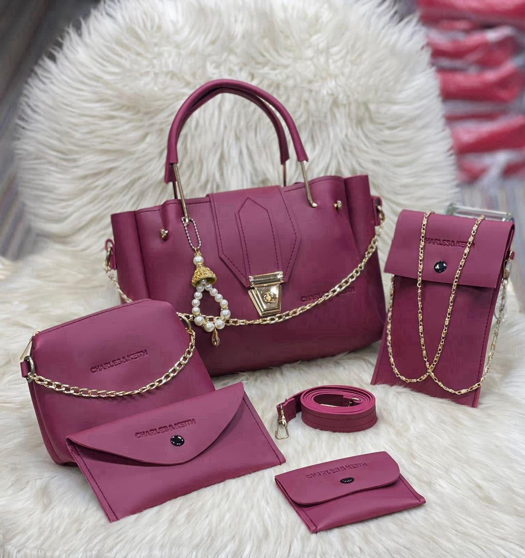 Stylish Faux Leather Hand Bag Set for Girls - 5 Pcs Collection