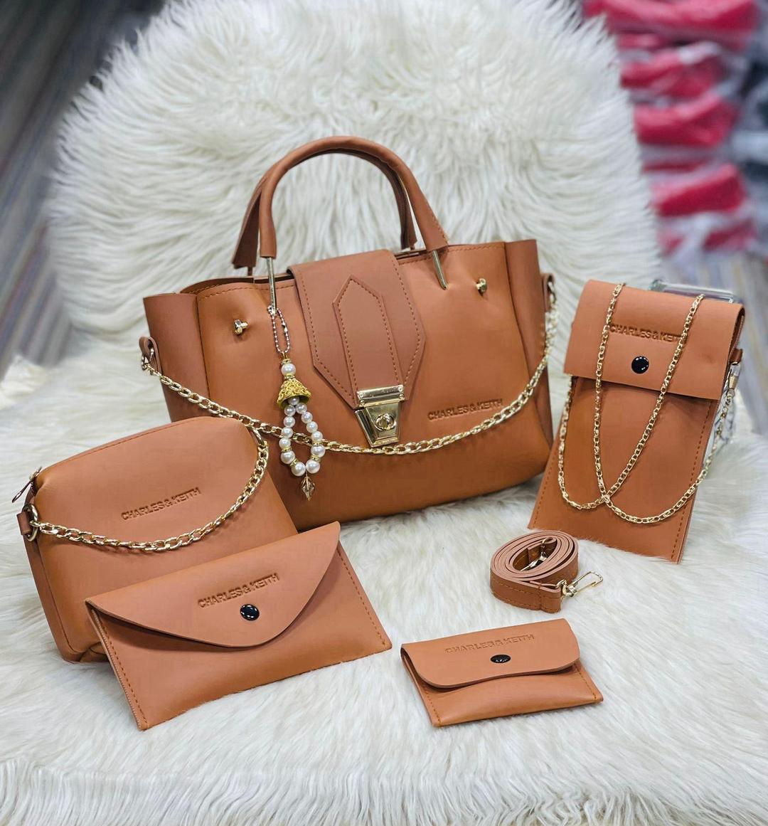 Stylish Faux Leather Hand Bag Set for Girls - 5 Pcs Collection