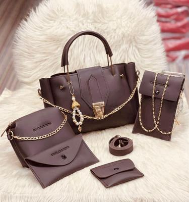 Stylish Faux Leather Hand Bag Set for Girls - 5 Pcs Collection