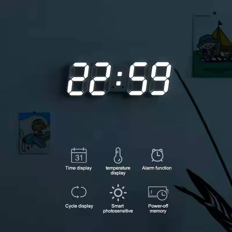 3D LED Digital Alarm Clock Three dimensional Wall Clock Hanging Watch Table Calendar Thermometer Electronic Clock Furnishings +ar