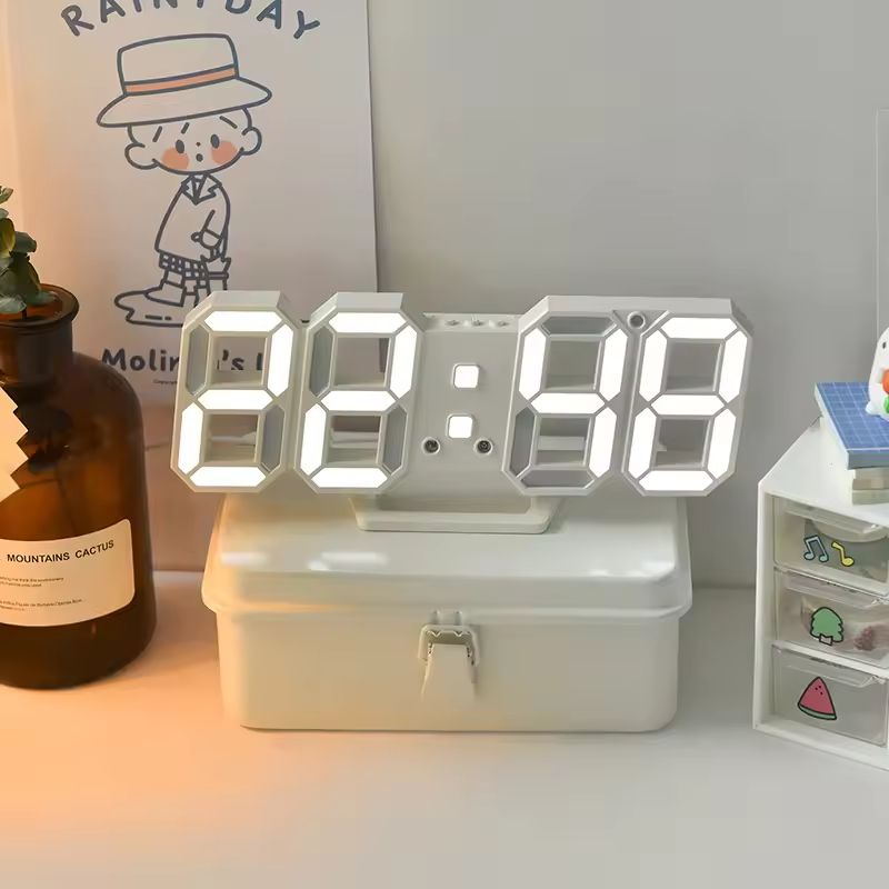 3D LED Digital Alarm Clock Three dimensional Wall Clock Hanging Watch Table Calendar Thermometer Electronic Clock Furnishings +ar
