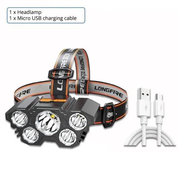 5 LED Headlight Flashlight Rechargeable Light with Flashing for Outdoor Climbing & Camping Ligh +ar