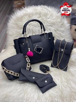 Chic Women's Leather Hand Bag Set - 5 Pcs in Blue
