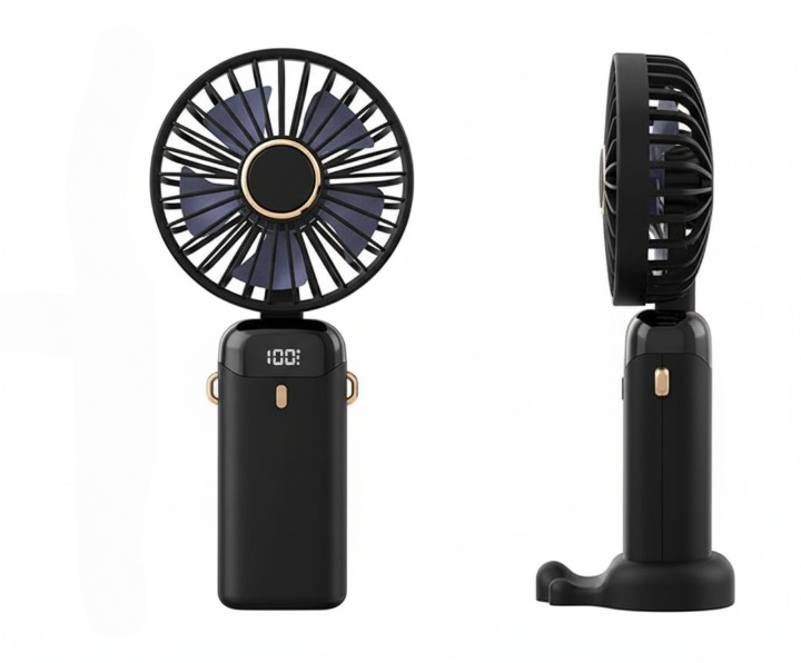 LED Digital Display Rechargeable Fan with USB Cable – Portable Mini Cooling Fan with Adjustable Speed, Battery Indicator & Easy Charging (random color) ^^