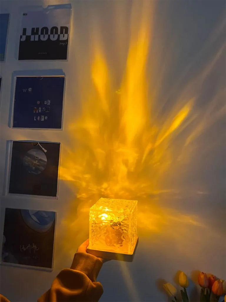 Dynamic Rotating Water Ripple Night Light 3 Colors Flame Crystal Lamp For Living Room Study Bedroom (no Remote Attached Usb Cable) ^^