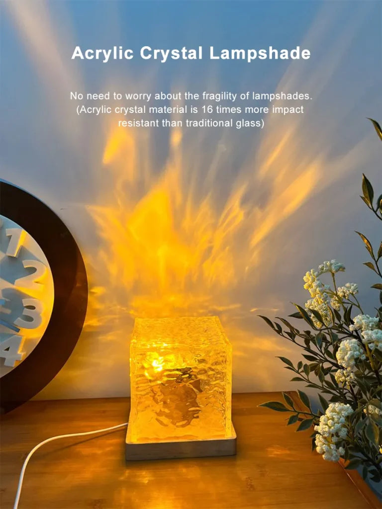 Dynamic Rotating Water Ripple Night Light 3 Colors Flame Crystal Lamp For Living Room Study Bedroom (no Remote Attached Usb Cable) ^^