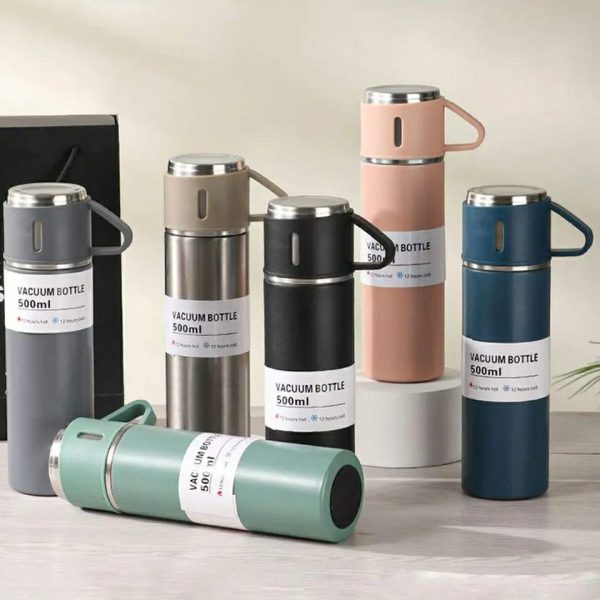 Vacuum Flask Bottle & Cup Stainless Steel Vacuum Flask Set (random Color) ^^