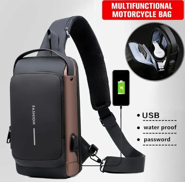 Chest Bag Multifunction Crossbody Sport Running Travel Sling Pack Anti theft USB Charge Shoulder Messenger Pack Luxury Brand Men +ar