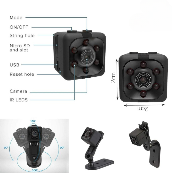 SQ6 Mini Spy Camera – HD Portable Security Camera with Night Vision & Two Stand Holders ^^