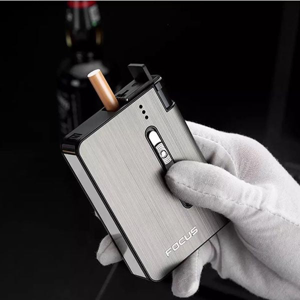 Focus Automatic Lighter Automatic Cigarettes Holder 10 Pcs Cigarette Case Portable Automatic Cigarette Holder Without Lighter Metal Cigarette Boxes Lighter Gadget For Men Multifunction Cigarette Holder +ar