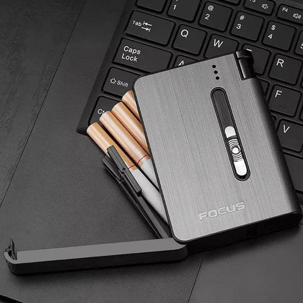 Focus Automatic Lighter Automatic Cigarettes Holder 10 Pcs Cigarette Case Portable Automatic Cigarette Holder Without Lighter Metal Cigarette Boxes Lighter Gadget For Men Multifunction Cigarette Holder +ar