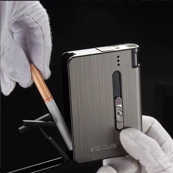 Focus Automatic Lighter Automatic Cigarettes Holder 10 Pcs Cigarette Case Portable Automatic Cigarette Holder Without Lighter Metal Cigarette Boxes Lighter Gadget For Men Multifunction Cigarette Holder +ar