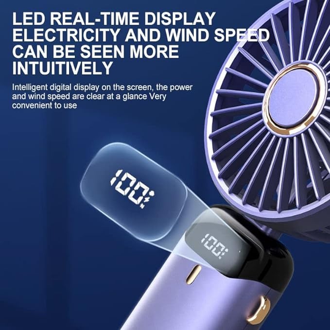 LED Digital Display Rechargeable Fan with USB Cable – Portable Mini Cooling Fan with Adjustable Speed, Battery Indicator & Easy Charging (random color) ^^