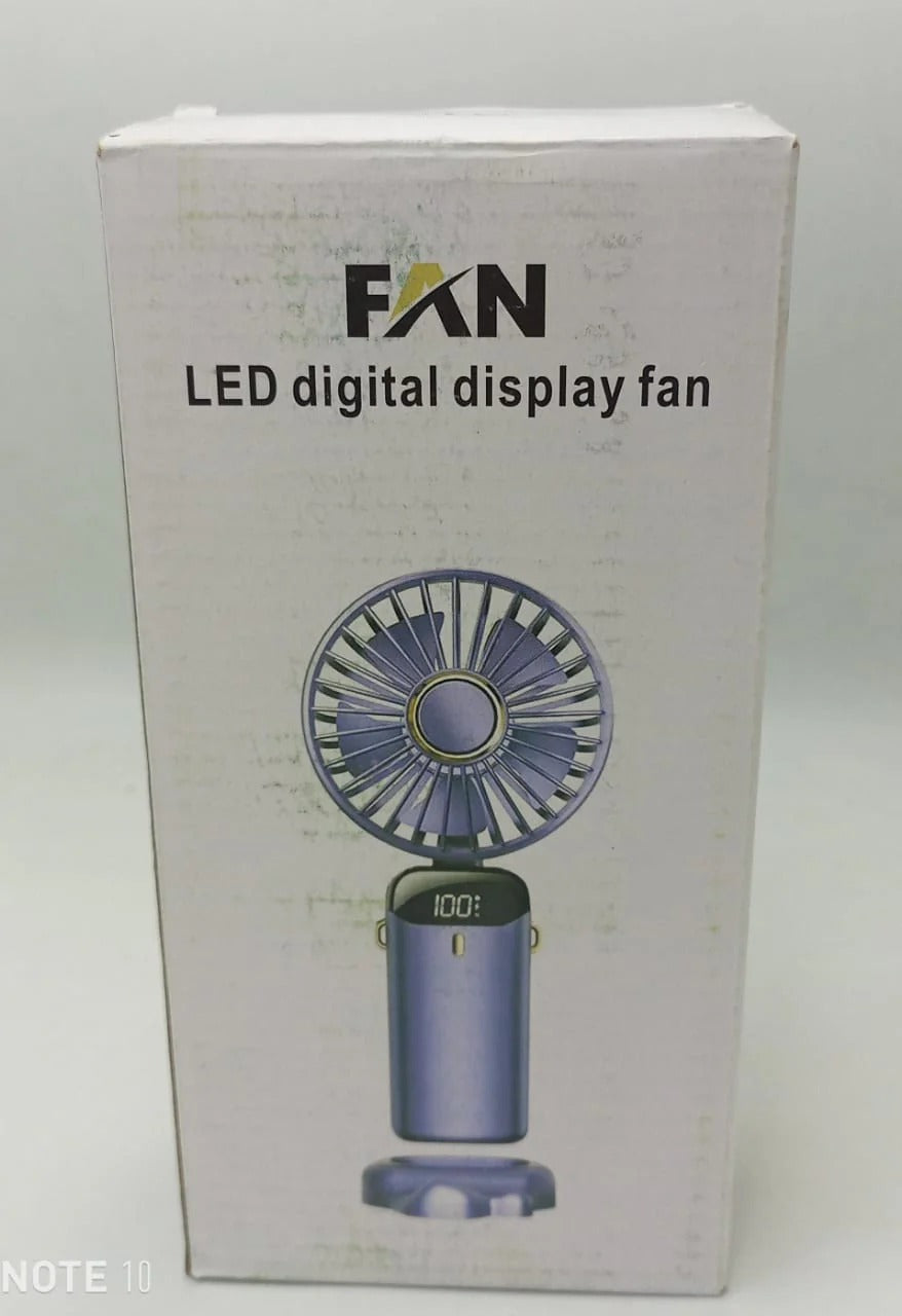 LED Digital Display Rechargeable Fan with USB Cable – Portable Mini Cooling Fan with Adjustable Speed, Battery Indicator & Easy Charging (random color) ^^