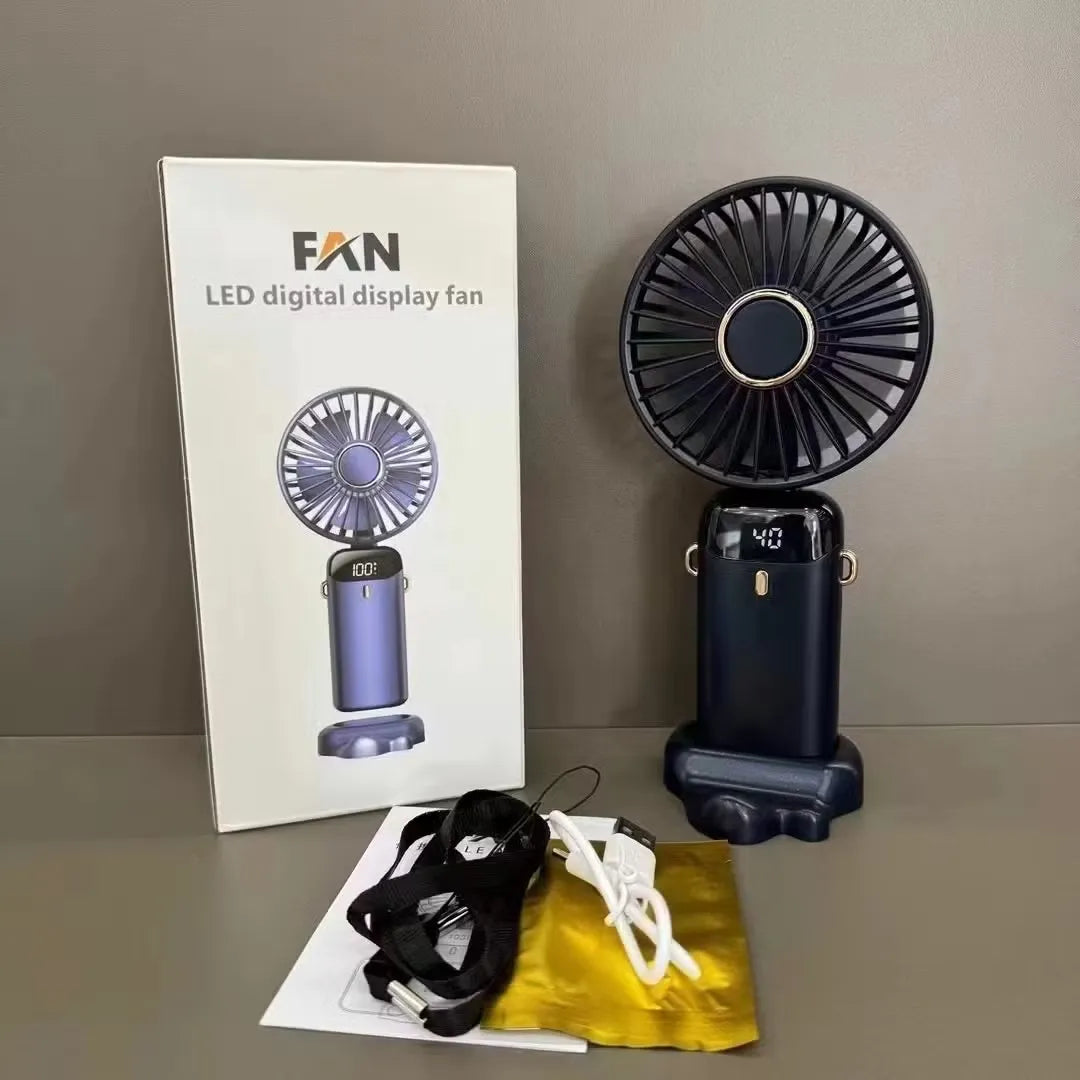 LED Digital Display Rechargeable Fan with USB Cable – Portable Mini Cooling Fan with Adjustable Speed, Battery Indicator & Easy Charging (random color) ^^