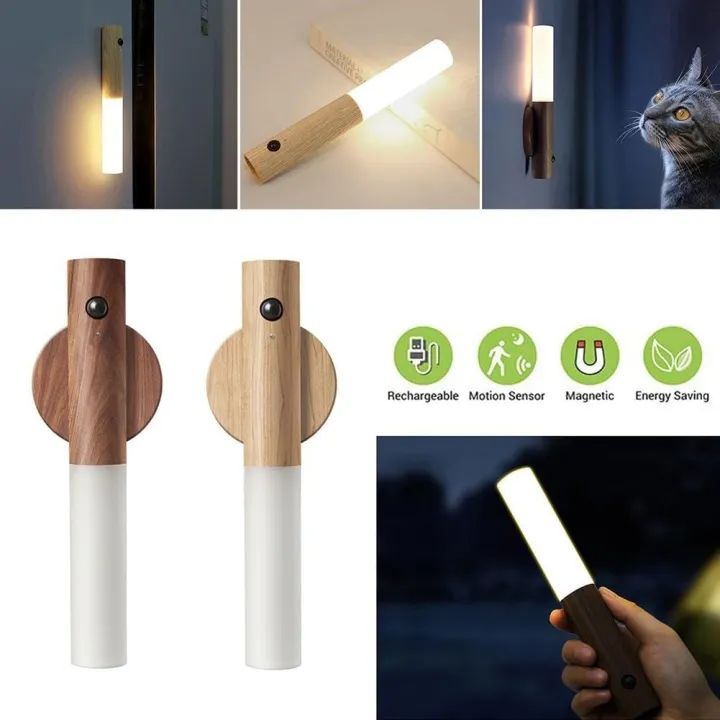 LED USB Wireless Wood Stick Night Light Warm Motion Sensor Wall Lamp Magnetic Corridor Cabinet Wardrobe Light Decor Home Light +ar