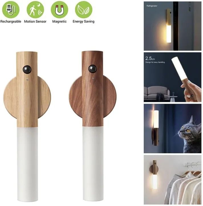 LED USB Wireless Wood Stick Night Light Warm Motion Sensor Wall Lamp Magnetic Corridor Cabinet Wardrobe Light Decor Home Light +ar