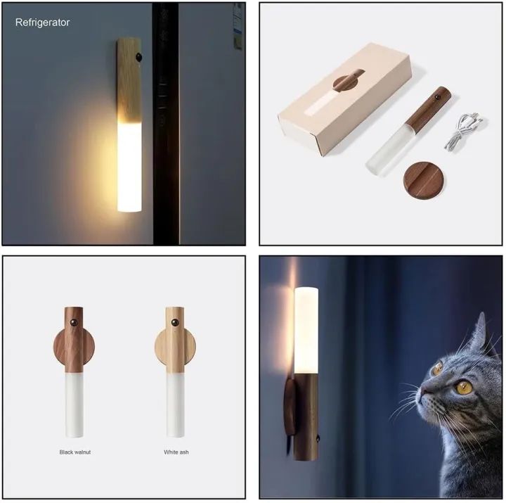 LED USB Wireless Wood Stick Night Light Warm Motion Sensor Wall Lamp Magnetic Corridor Cabinet Wardrobe Light Decor Home Light +ar