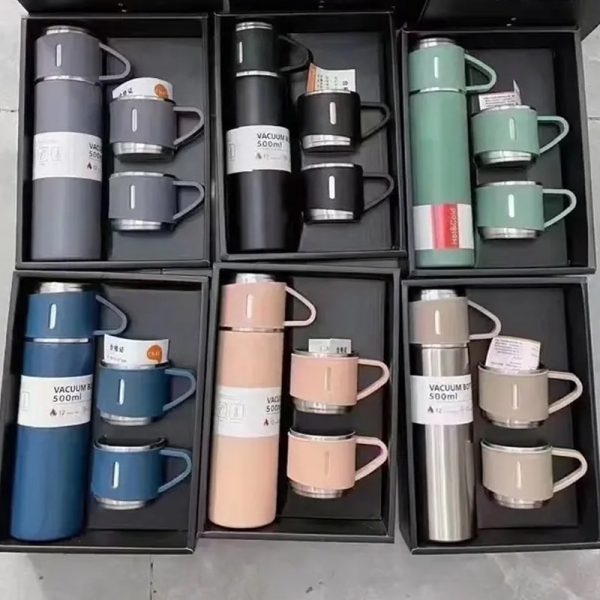 Vacuum Flask Bottle & Cup Stainless Steel Vacuum Flask Set (random Color) ^^
