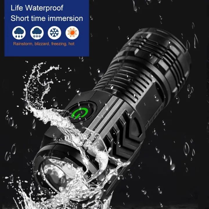 Mini Portable Outdoor Flashlight LED Flashlights Plastic Body High Lumens Three Eyed Rechargeable Lightning For Outdoor  +ar