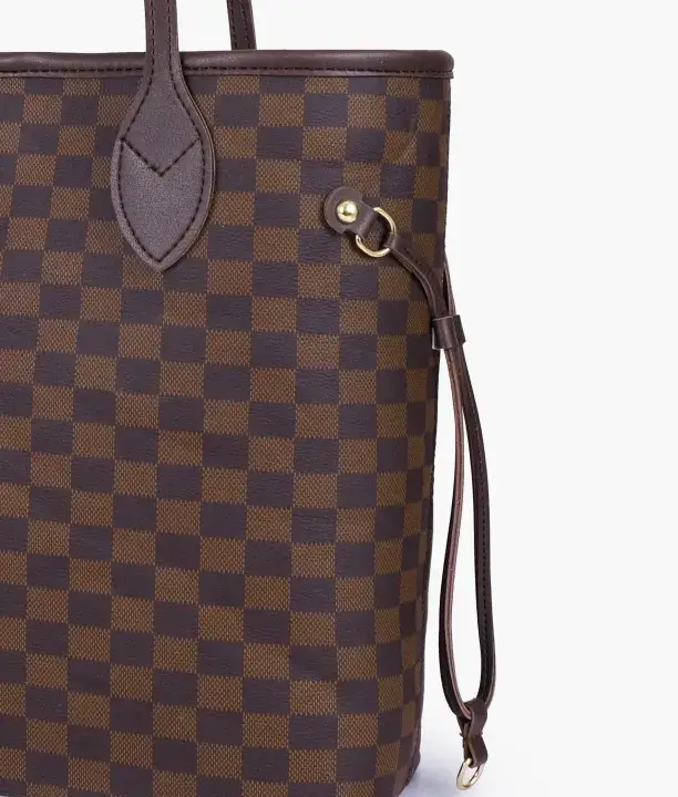 The Lyana Checkered Tote Dark Brown