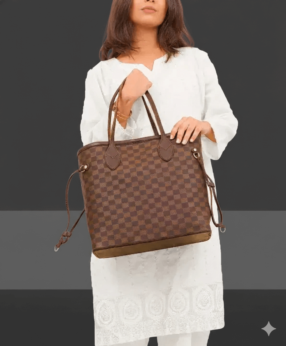 The Lyana Checkered Tote Dark Brown